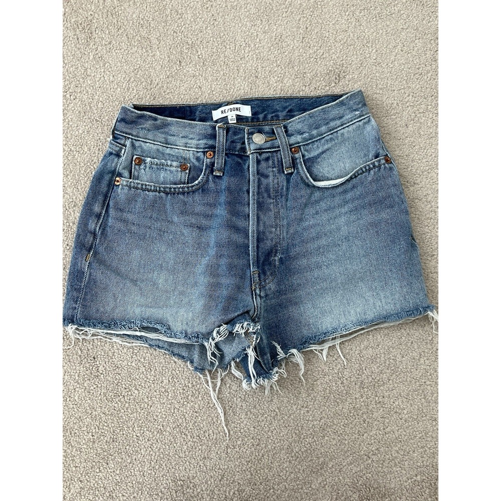 Re/Done 70S High Rise Shorts Womens 26" Waist Denim Buttonfly Distressed Cutoffs